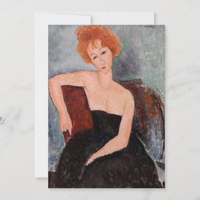 Amedeo Modigliani - Redhead Girl Evening Dress Tack Kort (Framsida)