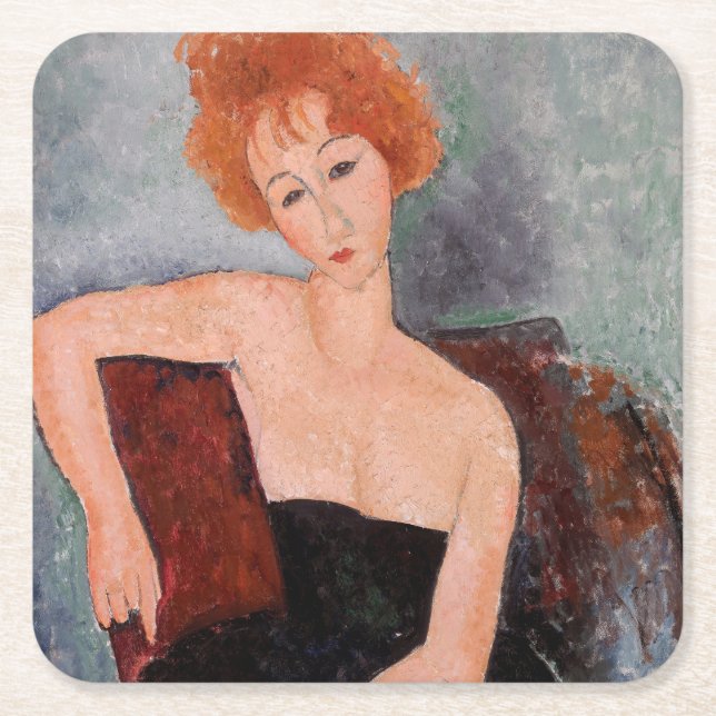 Amedeo Modigliani - Redhead Girl Evening Dress Underlägg Papper Kvadrat (Framsidan)