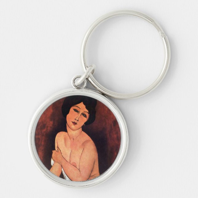 Amedeo Modigliani Stor sittande kvinna Rund Silverfärgad Nyckelring (Framsidan)