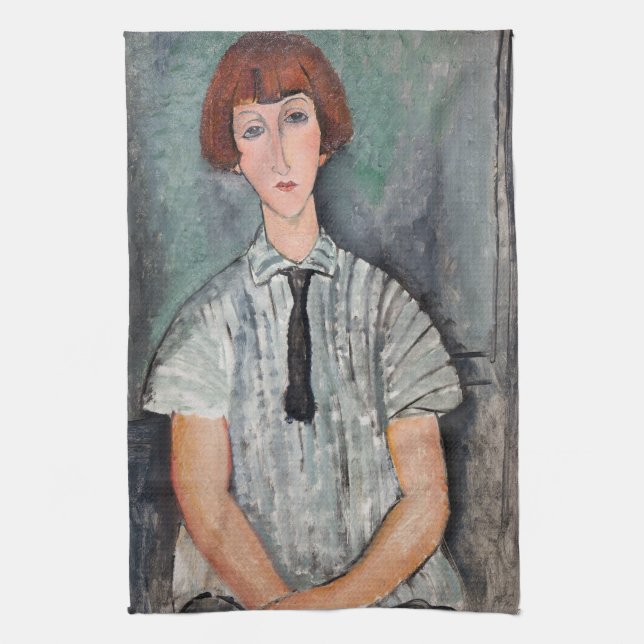 Amedeo Modigliani - Young Girl in a Stripe Blouse Kökshandduk (Vertikal)
