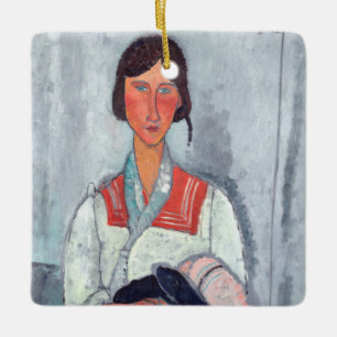 Amedeo Modigliani - zigenarkvinna med Baby Julgransprydnad Keramik