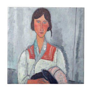 Amedeo Modigliani - zigenarkvinna med Baby Kakelplatta