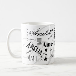 Amelia Anpassat Namn Svart Vitt Kaffe Mugg
