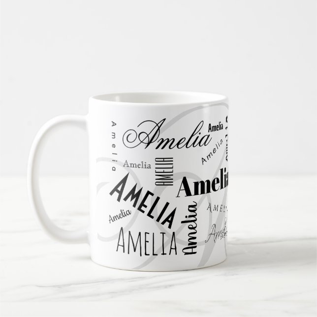 Amelia Anpassat Namn Svart Vitt Kaffe Mugg (Vänster)