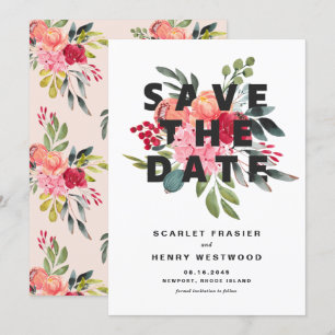 Amelia Bold Watercolor Blommigt Bouquet Modern Spara Datumet