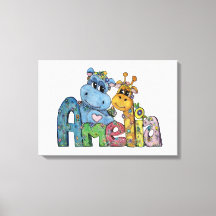 Amelia Canvas Namn Art Giraffe Hippo Bedroom Decor