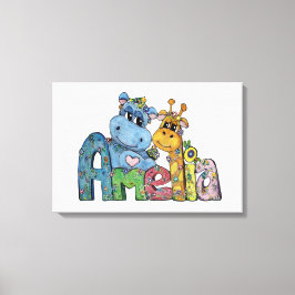 Amelia Canvas Namn Art Giraffe Hippo Bedroom Decor