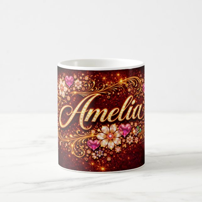 Amelia Custom Mugg Rosa Hjarta Smaragd Guld Romant (Center)