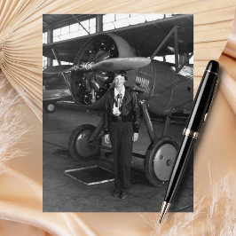 Amelia Earhart Black White Photo Aviation Vintage Vykort