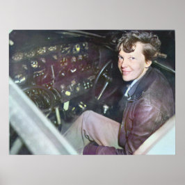 Amelia Earhart Candid Airplane Cockpit Colorisated Poster