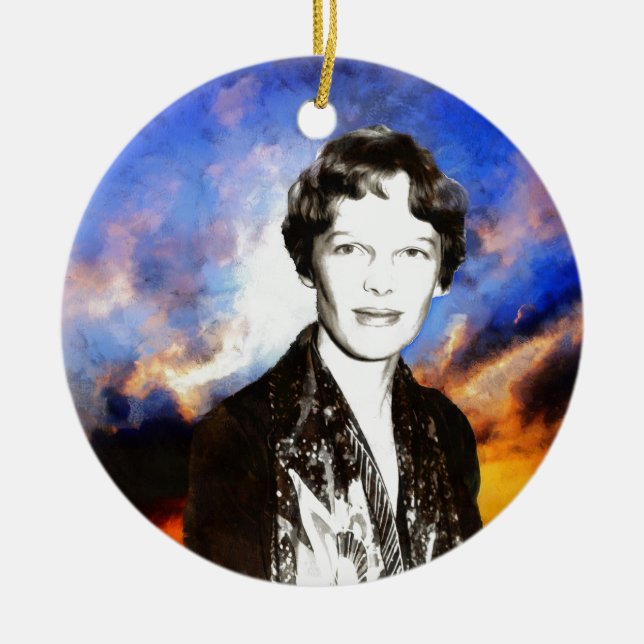 Amelia Earhart konstverk Julgransprydnad Keramik (Framsidan)
