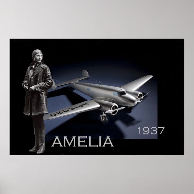 Amelia Earhart och hennes Lockheed Electra flygpla Poster (Framsidan)