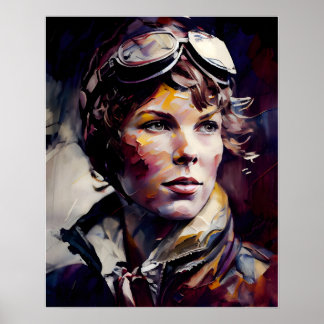 Amelia Earhart Original Oljemålning Art Skriv ut Poster