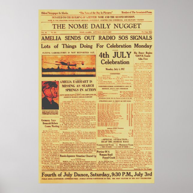 Amelia Earhart sänder ut Radio Sos Sepia 1937 Post Poster (Framsidan)