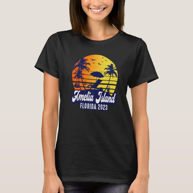 Amelia Island 2023 Florida Sunset Beach Retro Prem T Shirt (Framsida)