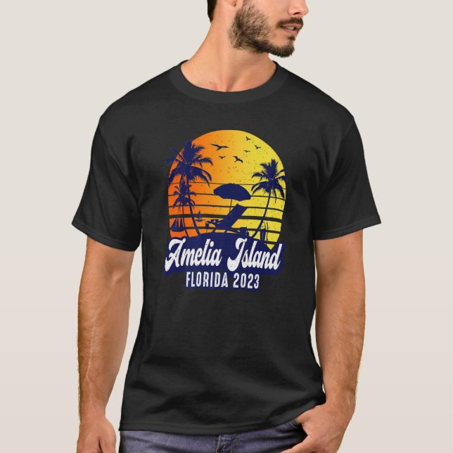 Amelia Island 2023 Florida Sunset Beach Retro Prem T Shirt (Framsida)