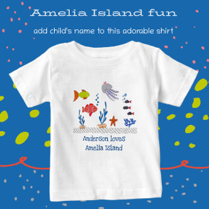 Amelia Island FL Roligt Ocean Fish with Child’s Na T Shirt