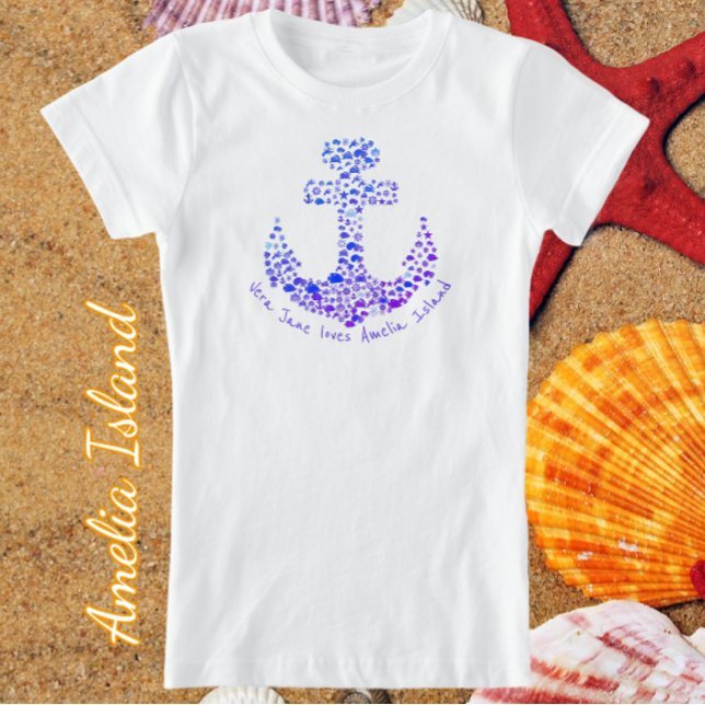Amelia Island FL Sea Creatures Anchor och Namn T Shirt (Skapare uppladdad)