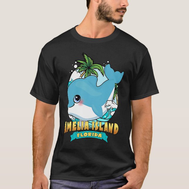 AMELIA ISLAND FLORIDA Cute Baby Dolphin Beach Souv T Shirt (Framsida)