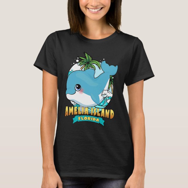 AMELIA ISLAND FLORIDA Cute Baby Dolphin Beach Souv T Shirt (Framsida)