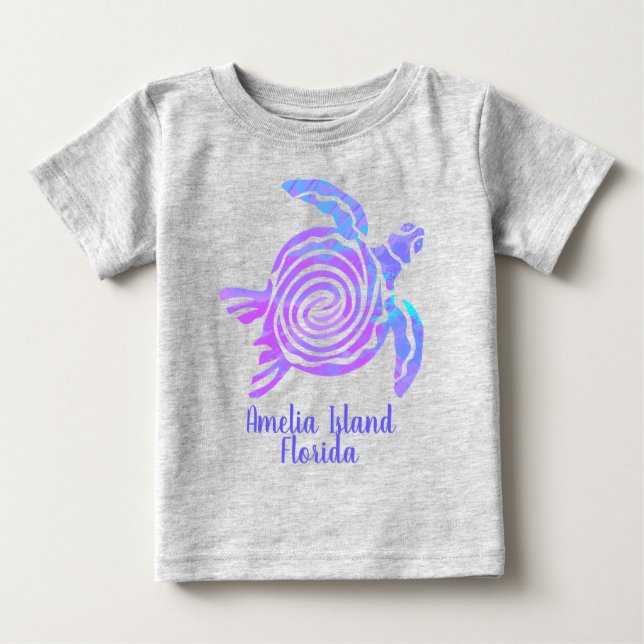 Amelia Island Florida Färgblast Havssköldpadda T Shirt (Framsida)
