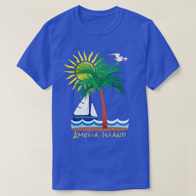 Amelia Island Florida Handflatan Sailboat och Suns T Shirt (Design framsida)