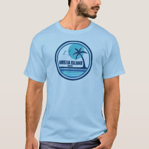 Amelia Island Florida Handflatan Träd Birds T Shirt