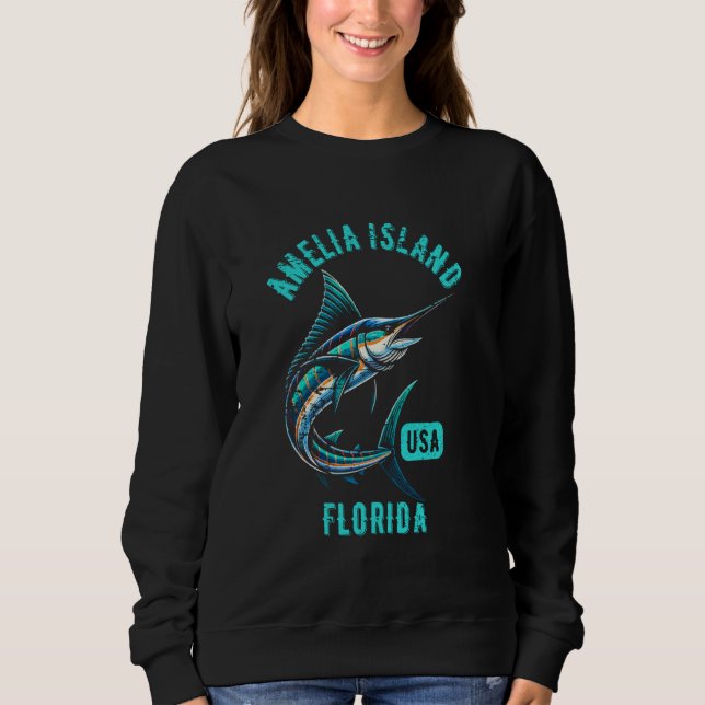 Amelia Island Florida Retro Distress Stil Fish T Shirt (Framsida)