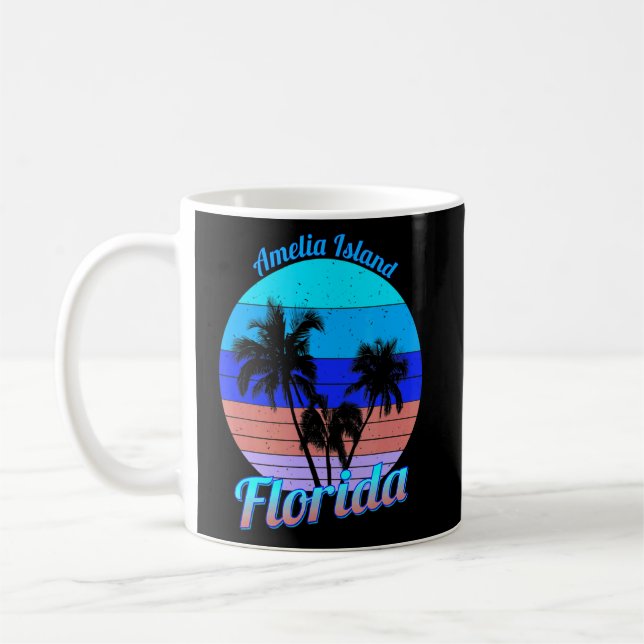 Amelia Island Florida Retro Handflatan Träd Beach  Kaffemugg (Vänster)