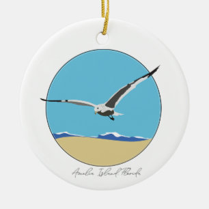 Amelia Island, Florida Sea Gull över Beach Julgransprydnad Keramik