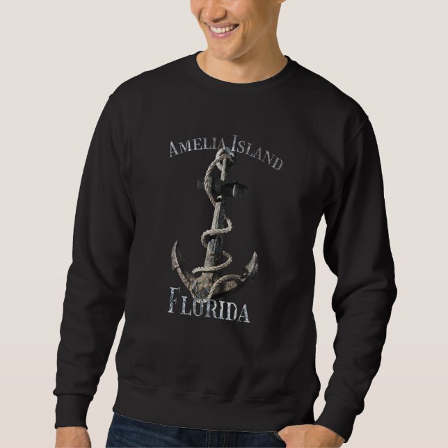 Amelia Island Florida Vacation Nautical Anchor Sai Lång Ärmad Tröja (Framsida)