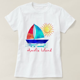Amelia Island Florida Vacation Watercolor Sailboat T Shirt
