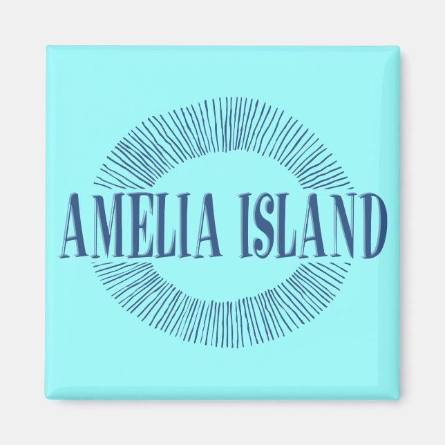 Amelia Island i blått med sol-utformning Magnet (Framsidan)