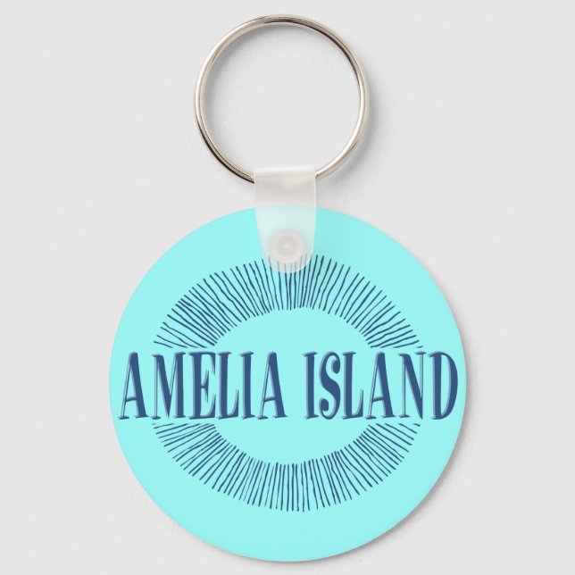 Amelia Island i blått med sol-utformning Nyckelring (Framsida)