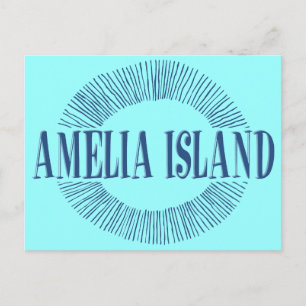 Amelia Island i blått med sol-utformning Vykort
