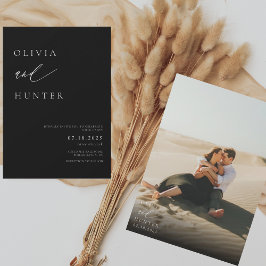 AMELIA Modern Photo Black & White Bröllop Inbjudningar