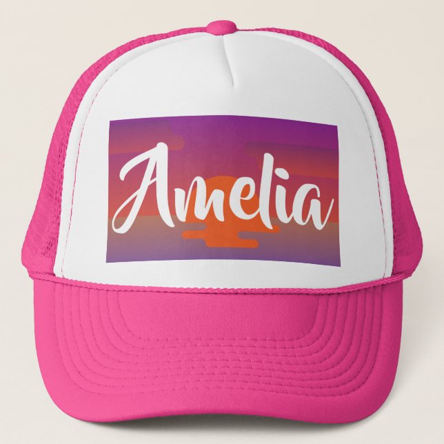 Amelia Namn Hat Sunset Ombre Summer Anpassningsbar Keps (Framsida)