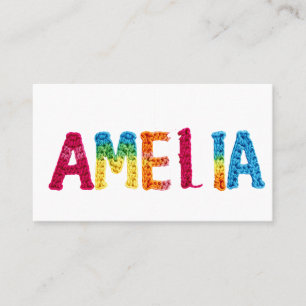 Amelia Namn i Vibrant Crochet Mönster Visitkort