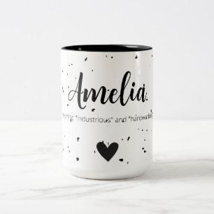 Amelia Namn Reveal betyder minimal modern Mugg-gåv Två-Tonad Mugg