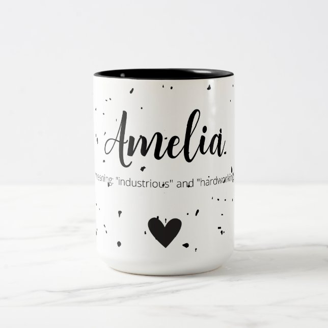 Amelia Namn Reveal betyder minimal modern Mugg-gåv Två-Tonad Mugg (Center)