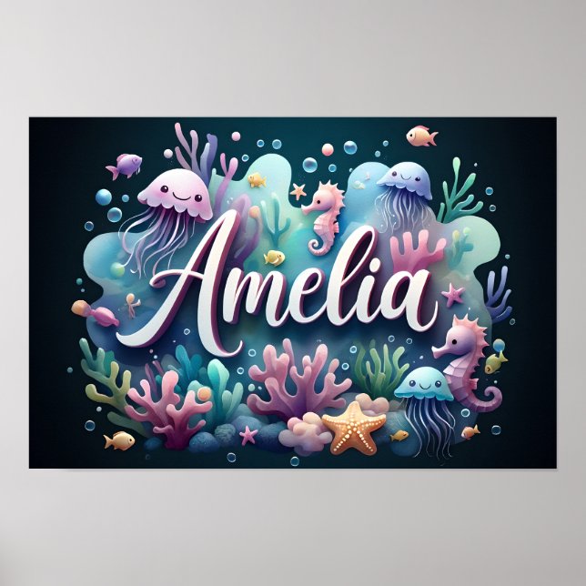 Amelia Ocean Nursery Underwater Animals Poster (Framsidan)