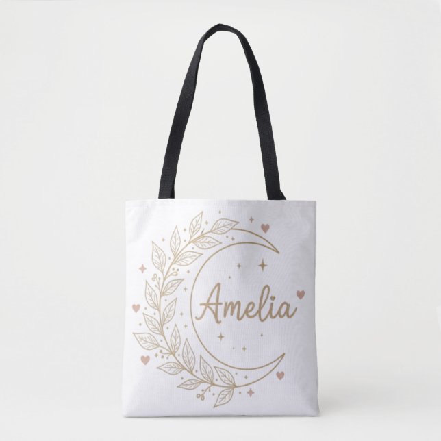 Amelia Personalized Tote Bag - Elegant Celestial  Tygkasse (Framsida)