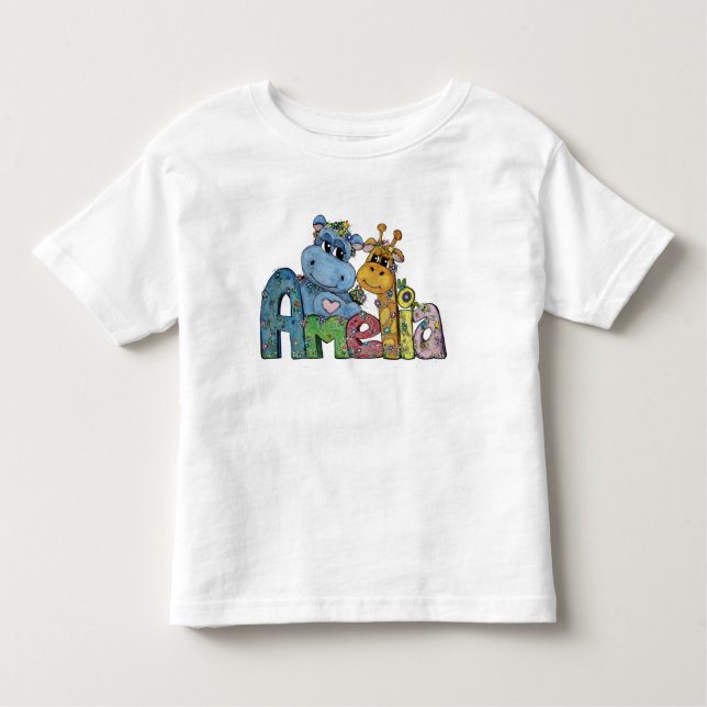 Amelia shirt med Hippo och Giraffe Art T Shirt (Framsida)
