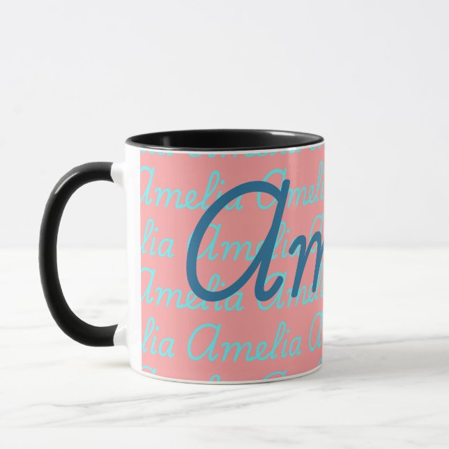 Amelia Signatur Namn Mönster Design  Mugg (Vänster)