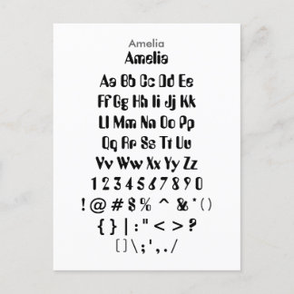 Amelia - Zazzle Font Sampler Lakan Vykort
