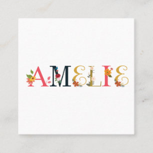AMÉLIE First Namn Elegant Embroized Fyrkantigt Visitkort