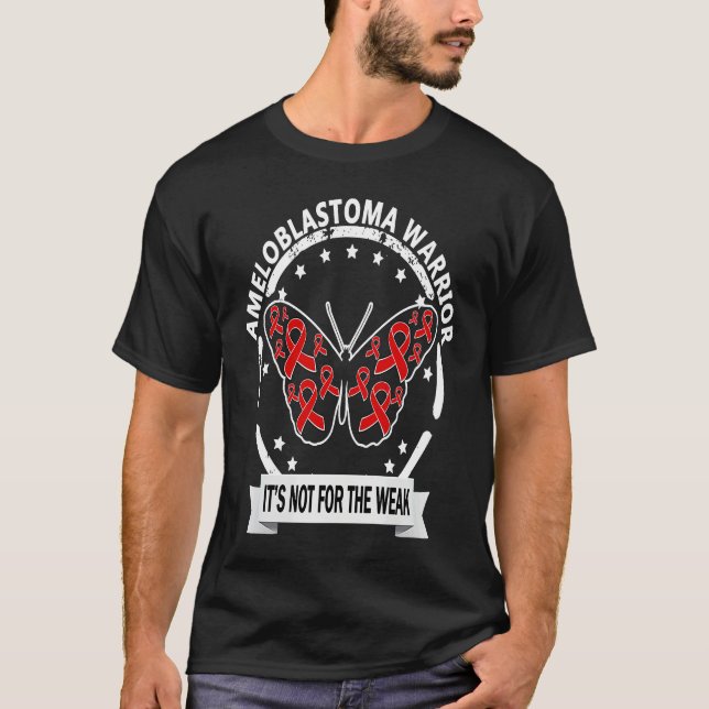 Ameloblastoma Warrior red ribbon butterfly awarene T Shirt (Framsida)