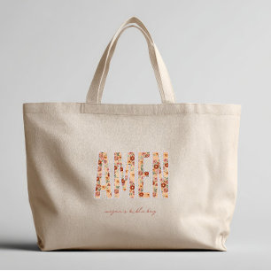Amen Blommig Applikation Anpassad Bibel Bok Tote V Jumbo Tygkasse