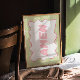 Amen Pastel Rosa Grönt Coquette Christian Poster