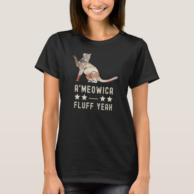 Ameowica Fluff 4:e juli Cat Patriotic Usa T Shirt (Framsida)